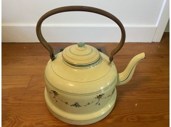 Large French Enamel Tea Kettle With Metal Handle