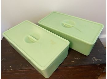 2 Large Lidded Jadeite  Refrigerator Bowls