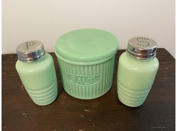 Jadeite Salt Cellar And Salt & Pepper Shakers