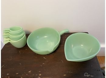 Jadeite Measuring Cups, And Pouring Bowls