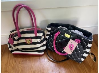 2 Betsey Johnson Black, White, And Hot Pink Purses, One With Tags
