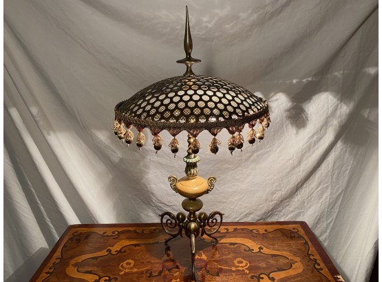 Gorgeous Vintage Brass Lamp With Metal Shade