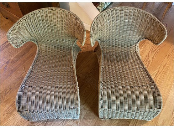 Pair Of Coated Wicker Lounges