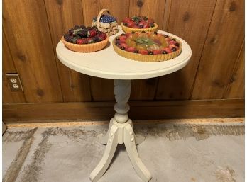 White Side Table With Fruit Decor