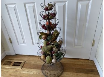 Tiered Wire Baskeet With Fruits And Vegetables