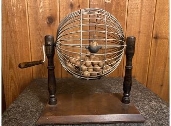 Antique Bingo Cage With Wood Balls