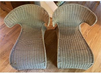 Pair Of Coated Wicker Lounges