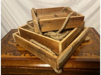 3 Tier Hanging Wood Boxes With Rope Hangers