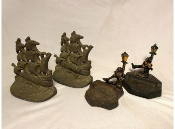 Antique Ship Bookends, And More, Cast Iron