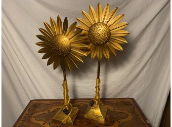 Pair Metal Sunflower Lamps