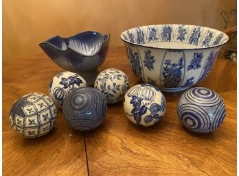 Beautiful Blue And White Asian Bowl And Pier One Balls