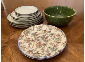 Haeger Green Bowl, 3 Steubenville Horizon Plates And Denby Dinnerware