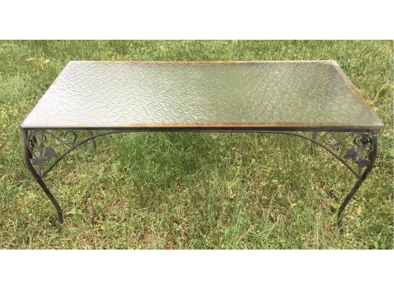 Vintage Black Wrought Iron Cocktail Table, Tempered Glass