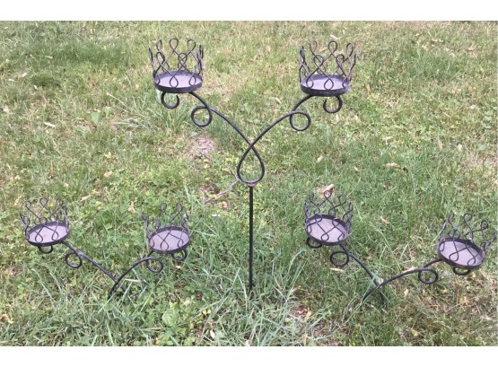 Trio Black Metal Double Arm Stake Candle Holders