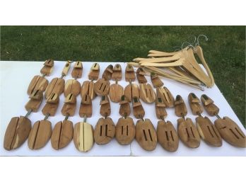 10 PR. Wooden Cole Haan, Florsheim Shoe Trees & 9 Wooden Suit Hangers