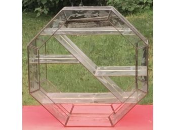Hanging Etched Leaded Glass Octagon Curio Shelf.