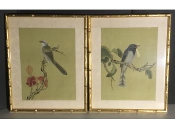 PR. Oriental Silk, Rice Paper Beautiful Birds Framed.