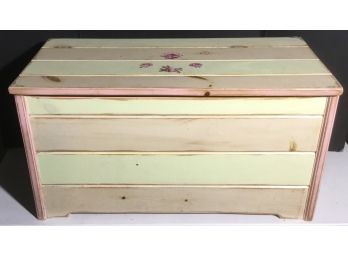 Pastel Wooden Slat Trunk, Toy Trunk With Flowers.