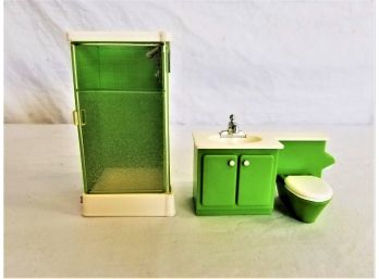 Vintage 1970's Green And White Dollhouse Bathroom Set By Fisher Price