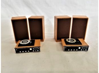 Two Vintage 1980 TOMY Dollhouse Record Player And Speakers Stereo Sets
