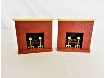 Two Vintage 1970's Brick Fireplace Dollhouse Miniatures By Fisher Price
