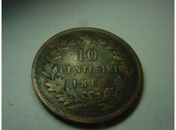 1863  ITALY  10 Centesimo  VF