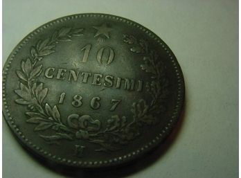 1867 H  ITALY  10 Centesimi  VF
