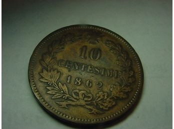 1862  ITALY  10 Centesimo  VF