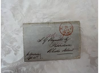 Circa 1830-40 Folded Stampless Envelope Dated April 20 With 7 Cents Postage Paid W/ Red Cancel To Providence