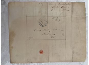 Stampless Folded 1837 Letter- Philadelphia To Providence ( Pre Postage Stamps)