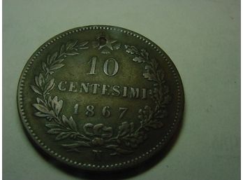1867 N  ITALY  10 Centesimi  VF