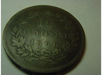 1866 H  ITYALY   10 Centesimo  VF