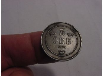 1874 Sweden  5 Ore Coin  XF