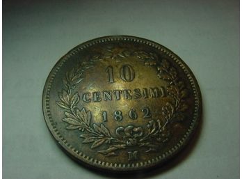 1862 M  ITALY  10 Centesimo  VF