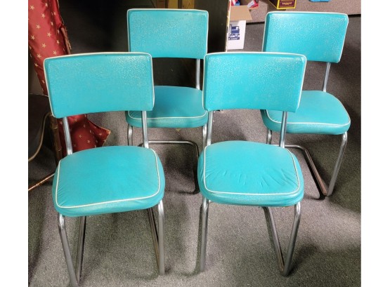 Set Of Four Vintage Blue 60s Style Chairs.   CV