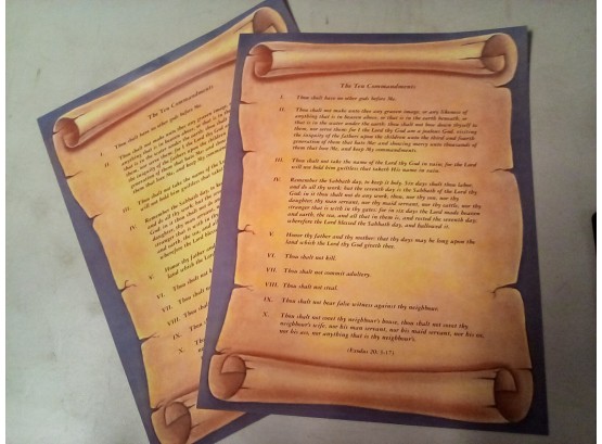 Lot Of 2 Plastic Sheets (duplicate) With 10 Commandments Displayed Like An Open Scroll    B4