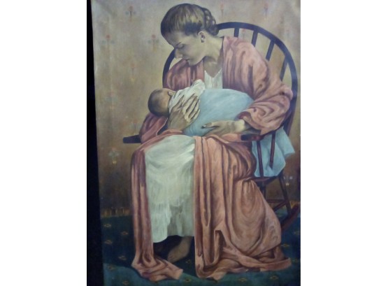 Stunning Oil On Canvas Mother & Child - Painted By Artist John LaVelle, American- Boston, MA 1896-1971  WA