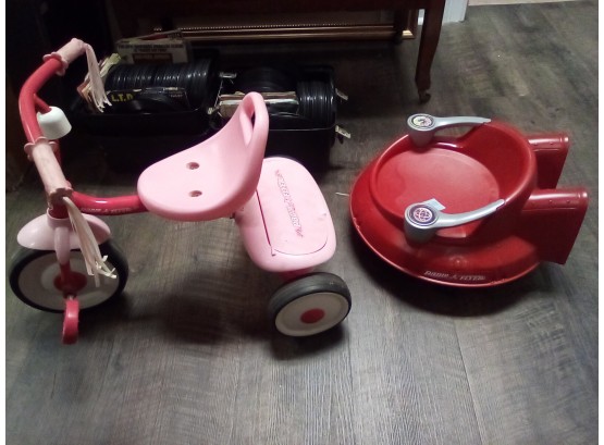 Radio Flyer Lot  - Adorable Pink Trike With Travel Compartment & Low Radio Flyer Spin 'n Saucer    C5