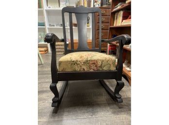 Antique Rocking Chair With Upholstered Cushion Seat