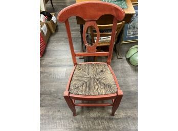 Antique Red Stained Rush Seat Side Chair