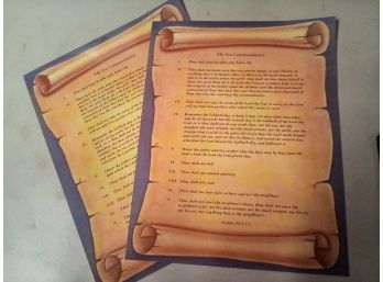 Lot Of 2 Plastic Sheets (duplicate) With 10 Commandments Displayed Like An Open Scroll    B4