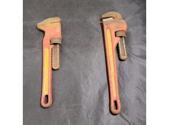 Pair Of Ridgid Brand 14' Pipe Wrench And 12' Spud Wrench.  F