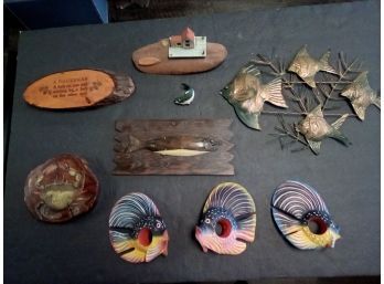Fish Themed Home Goods - Artisan Metal Wall Sculpture, Napkin Holders, Plaquess And Dockside Souvenier  CAVE