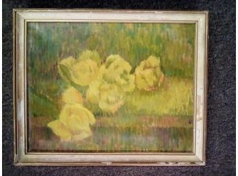 Oil On Canvas Framed Impressionist Style Yellow Roses (Paris Stamp On Back) Stunning Colors   WA