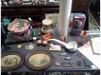Mixed Lot 1960s Print, Candle Holders, Leather Keychains, Pfalzgraf Style Ladle, Recorder  CAVE