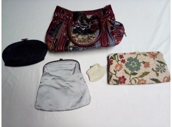 Coach Bag, Silky Ingber, Satiny Koret Evening Bags, Quilted Floral Clutch -3 With  Change Purses Incl. D3