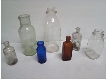 Lot Of Seven Vintage Glass Bottles Includes Milk Bottle, Bromo-Seltzer, Listerene  & More         UTAB