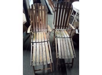 2 Vintage Wood Folding Deck Chairs - Adjustable.   CVBK