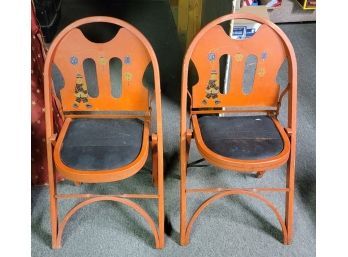 Two Antique Asian Style Red Chairs. CV