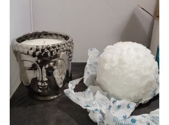 Pair Of Candles Shaped Like A Snowball And A Buddha Head.  C1